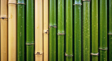 Obraz premium Bamboo's Vertical Symphony: An intimate depiction of a bamboo forest, capturing the texture and pattern of its structured stalks.