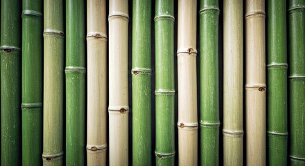Obraz premium Bamboo's Natural Harmony: A visually appealing image showcasing the natural beauty of bamboo, where the vertical alignment of the bamboo stalks highlights the strength and elegance of nature's design.