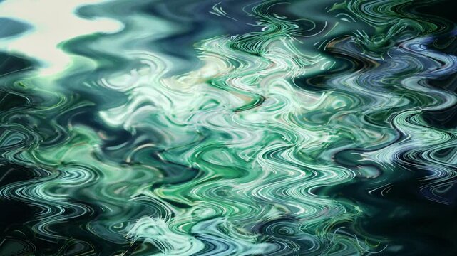 Slow motion green water puddle wavy abstract composition.