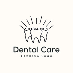 shine teeth clean line art logo vector minimalist illustration design, teeth with radiating lines above symbol design
