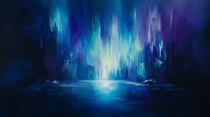 Fototapeta premium Painting of an ethereal, glowing waterfall of colors reflecting in calm water