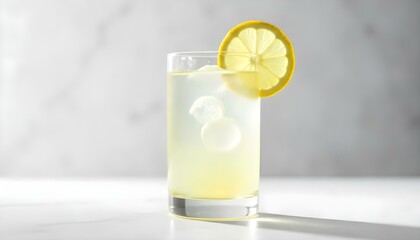 Glass of fresh lemonade isolated on white background