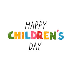 Vector Colorful Banner with Hand Drawn Lettering - Happy Children's Day Isolated on White Background
