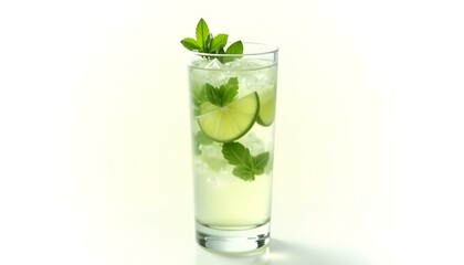 Fresh Mojito cocktail with lime, mint and ice isolated on white background