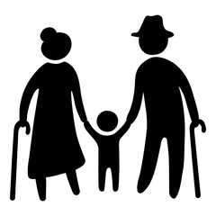 Grandparents With Grandson Black Icon