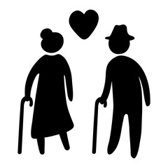 Elderly People in Love Black Icon