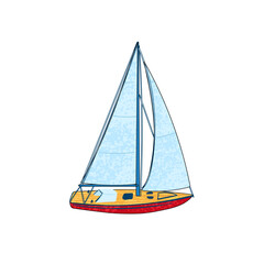 Vector Colorful Illustration of Red Sailboat Isolated on White Background