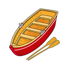 Vector Colorful Illustration of Red Boat with Oars Isolated on White Background
