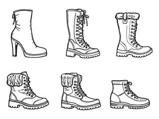 boots line art elegant black and white drawing with detail