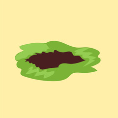Big hole cartoon illustration. Big hole in ground. Brown dry soil and mine. Element of desert landscape. Cartoon illustration.  Ground pits. Big dig pit soil, earth hole mud land surface garden forest