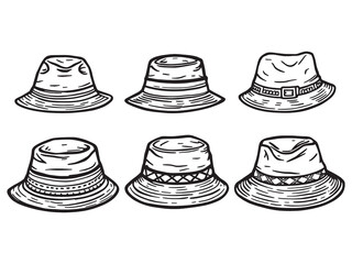 bucket hat line art sketch of trendy summer fashion accessory