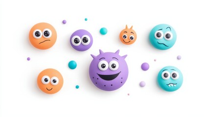 A Set of Colorful Googly Eyes with Various Expressions Isolated on a White Background