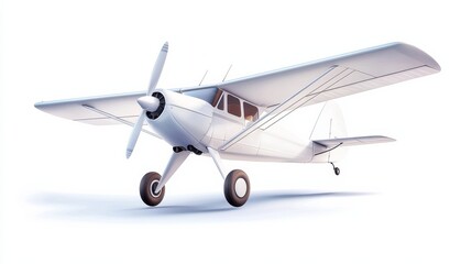 Small White Propeller Plane Soaring Through Open Air Against Clear Background