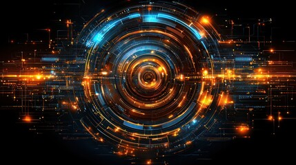 Abstract Digital Concentric Circles Futuristic Technology Background