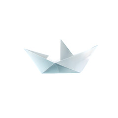 White origami paper boat floating isolated on transparent background