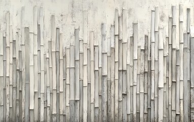 Fototapeta premium Textured wall art with vertical bamboo-like elements creating a visually appealing pattern