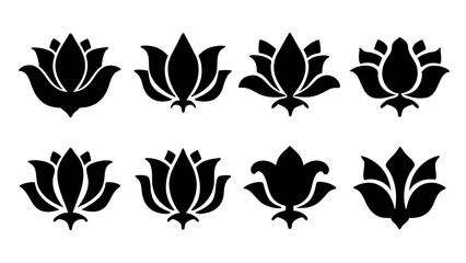 set of lotus flower icon silhouette vector on white background