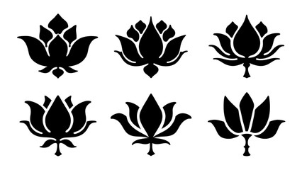 set of lotus flower icon silhouette vector on white background