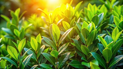 Obraz premium Lush Green Laurel Bush: Vibrant Foliage, Close-up Photography, Nature, Plants, Leaves
