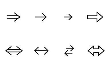 Set of black and white, cute and simple arrow icons, advance and replace