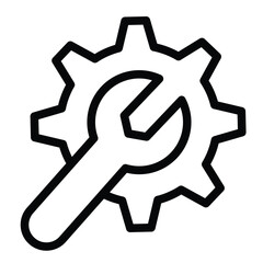 Wrench with cogwheel gear line icon, repair service concept. Vector graphics. Mechanic tool, custom settings sign on white background, style mobile or design.