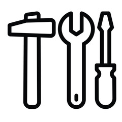 Screwdriver with wrench and hammer line icon, repair service concept. Vector graphics. Repair tools sign on white background, style mobile or design.