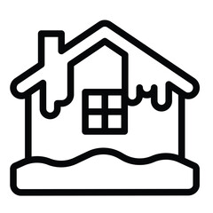 Frozen house line icon, merry christmas concept. Vector graphics. Cottage building with snow and icicles sign on white background, style mobile or design.