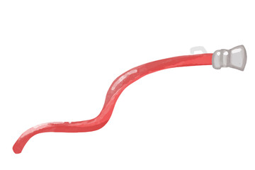 Watercolor Red fire hose illustration. Red rolled firefighter hose isolated on the white background