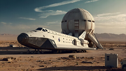 A spaceport in Venas City preparing a shuttle to a Pakistani lunar colony.


