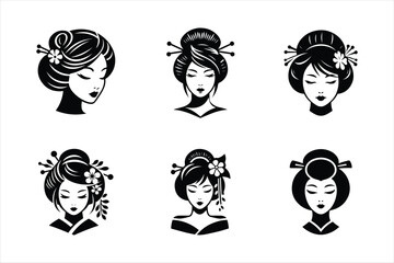 Stylized Japanese woman hair fashion vector illustration