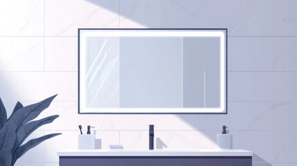 Modern bathroom vanity with illuminated mirror