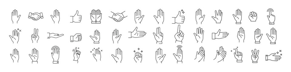 Hand line icons set isolated on white background vector. Hands line icons
