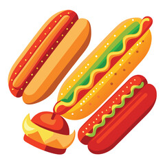 American hot dogs set isolated shilhotee vector on white background