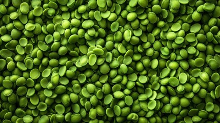 Close-up view of many small, round, green pellets