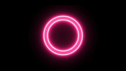 Neon light circle frame loading icon on black background. Abstract electric pink color line circle illustration.