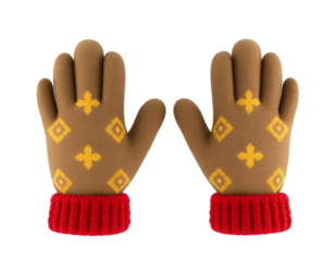 Pair of Brown Mittens with Red Cuffs and Yellow Diamond Pattern