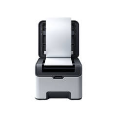 Small business office printer with a compact build, digital controls, and open tray, productivity tool for desktop use on transparent background