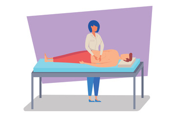 Professional therapist providing calming massage to client lying on treatment table, promoting relaxation and well-being in tranquil environment. Physical and mental wellness concept