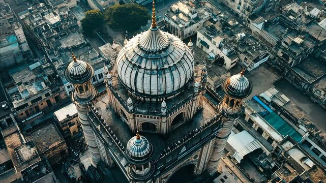 Drone view of Charminar in Hyderabad showcasing its architectural beauty in daylight, hyderabad charminar establishing shot drone 30p day time