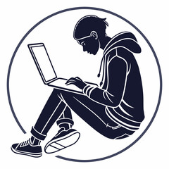 Young Person Works On Laptop In Relaxed Position Within Circular Frame