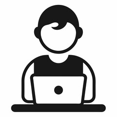 Person Working On Laptop Silhouette Icon Illustration Design Concept Vector Graphics