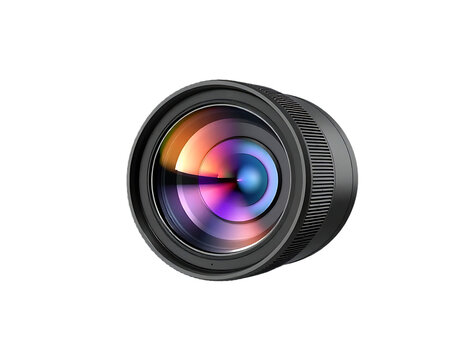 Detailed close-up of a camera lens with multiple reflections and elements