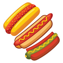 American hot dogs set isolated shilhotee vector on white background