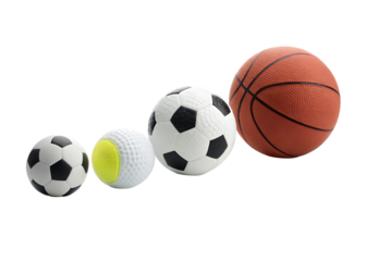 Set of sports balls isolated on white background as transparent. PNG
