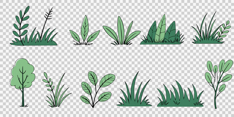 Hand drawn shrub bush shrubbery tree. set of garden plant element. Eco element