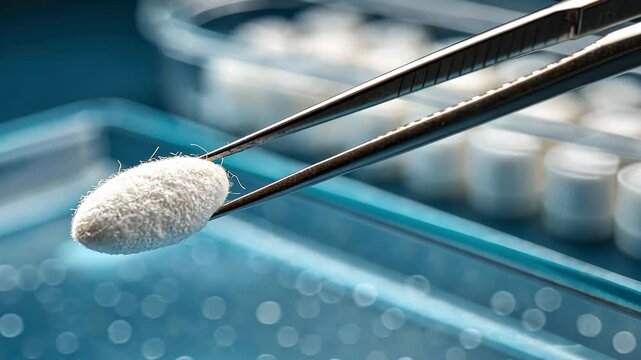 Silk Cocoon Held by Tweezers Exploring Texture and Detail for Textile Applications
