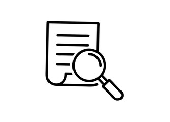 Magnifying Glass on Paper with Text, Black and White Illustration Vector Icon