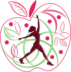 Abstract apple logo, stylized human figure, vibrant colors, minimalist design, organic shapes