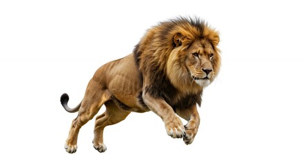 Obraz premium Powerful lion leaping isolated wildlife image