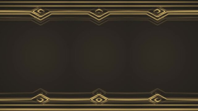 Rectangular decorated colorful neon glowing brown frame, horizontal frame on dark background. Moving light effect. Empty space for your own content.